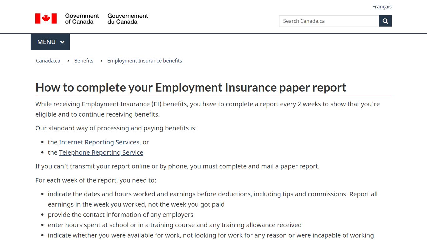 How to complete your Employment Insurance paper report