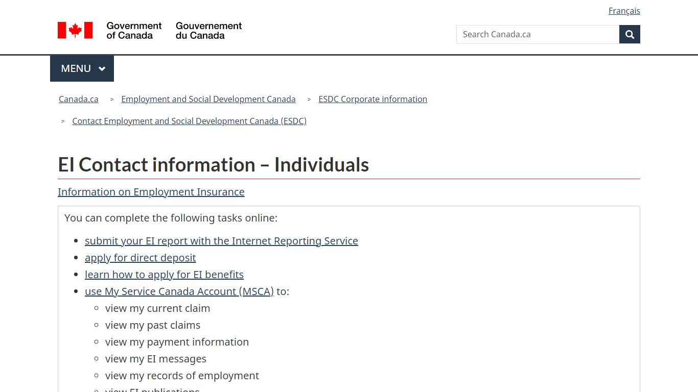Contact for EI Individuals - Canada.ca